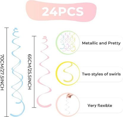 24 PCS Pastel Macarons Hanging Swirl, Sparkle Ceiling Hanging Decorations - Image 3