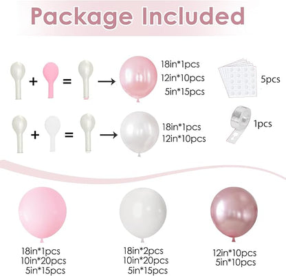 Pearl Pink White Balloons Arch Kit Double Stuffed, Party Decor. | Pastel/Light - Image 2