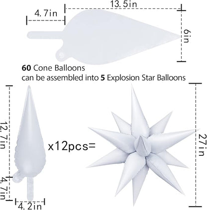 60 Pcs Star Balloons Explosion 12 Point Foil Cone Balloons Magic Balloon Large - Image 5