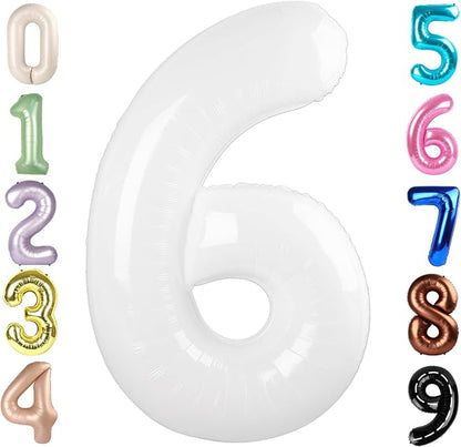 6 Balloon Numbers Birthday Decorations, 40In White Balloons by Mluchee