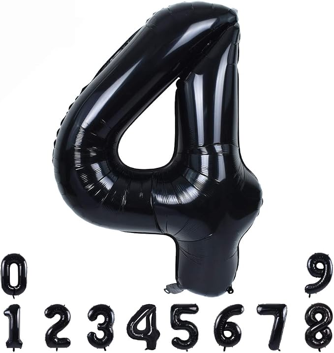 TONIFUL 40 Inch Black Number 4 Balloons Large Foil 4th Birthday Decorations | by TONIFUL