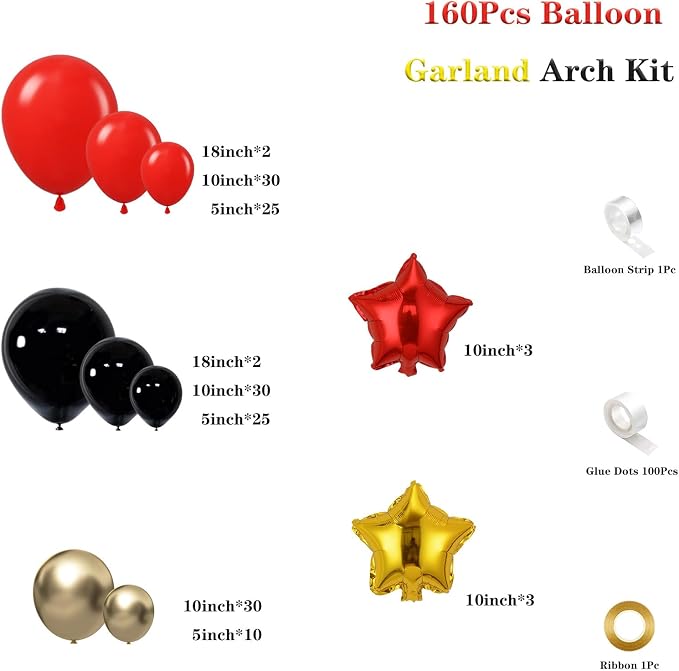 Red Gold Black Balloon Garland Arch Kit - Image 2