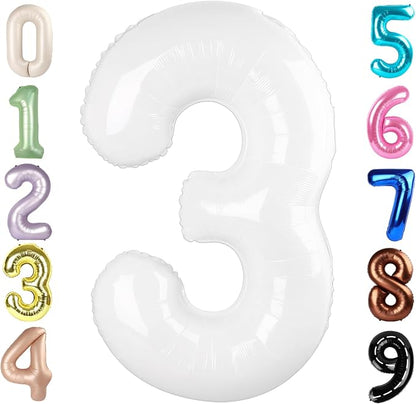 3 Balloon Numbers Birthday Decorations, 40In White Balloons by Mluchee
