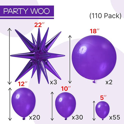 PartyWoo Dark Purple Star Spike Balloon Arch Kit 110pcs Different Sizes | 18 12 - Image 4