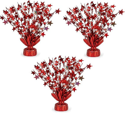 PMU 3 Pack Bursting Star Metallic Foil Spray Centerpiece- Red Prismatic Balloon by PMU