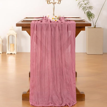 Cheesecloth Table Runner Summer Boho Wedding Birthday Party Home Decor | Mauve - Image 3