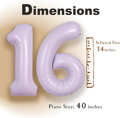 SUWEN 40 Inch Light Purple Lavender Big 16 Balloon Number Foil Helium 0-9 | - Image 2