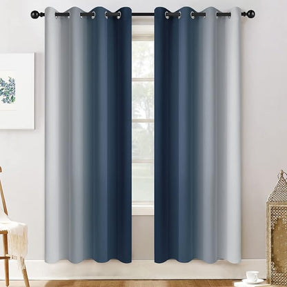 Yakamok Ombre Curtains Navy Blue and Greyish White - Image 2