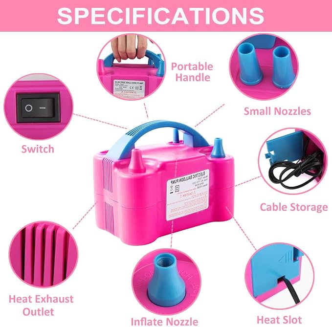 Balloon Pump Electric, 110V-120V Portable Dual Nozzle Balloon Blower - Image 2