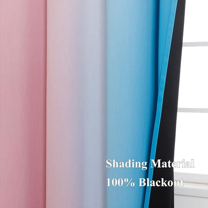 Pink and Blue Curtains 63 Inch Length 2 Panels, Ombre Total Blackout Curtains - Image 5