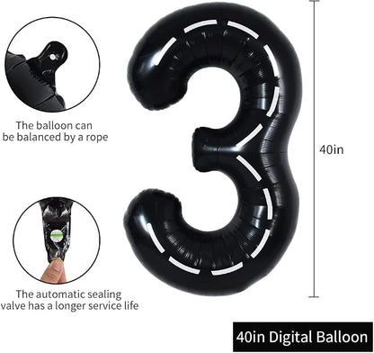 TONIFUL 40 Inch Large Race Car Number 3 Balloon 3rd Birthday Decorations | 3rd - Image 2