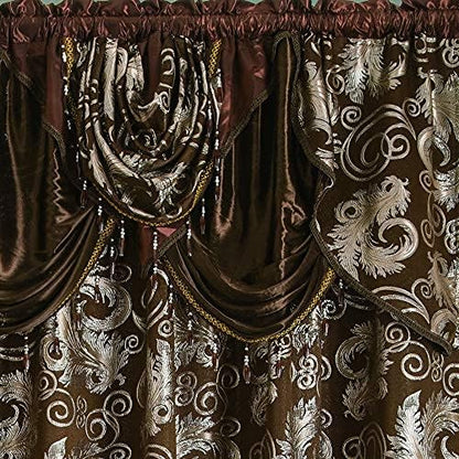 GLORY RUGS Jacquard Luxury Window 2 Panel Set Brown Curtain - Image 3