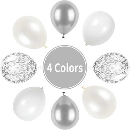 White and Silver Balloons, Metallic Silver and White Balloons Pearl White - Image 3