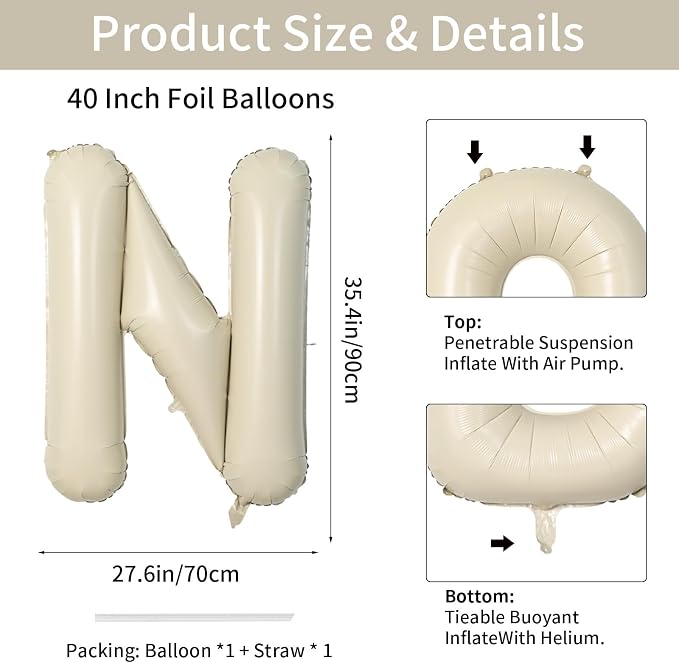 Biapian 40 Inch Giant Cream N Foil Balloon - Image 2