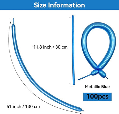 Metallic Blue Long Balloons Premium 260 Twisting Animals Magic Balloons - Image 2