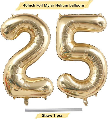 Light Gold Number 25 Balloon 40in White Gold 25 Foil Mylar Digital Balloon | - Image 4