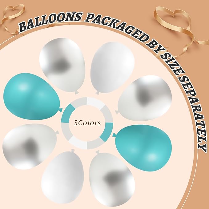 412Pcs Teal Silver White Balloon Garland Arch Kit, 18 12 10 5 Inch Different - Image 4