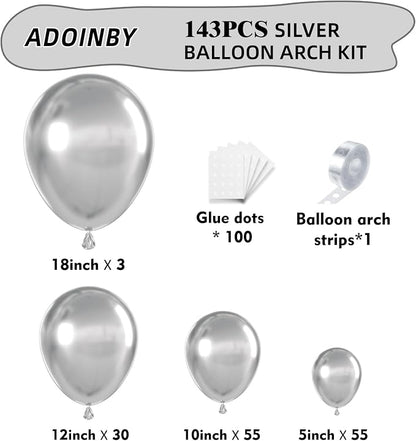 Silver Balloon Arch Kit, 18 12 10 5Inch Different Size Balloons - Image 2