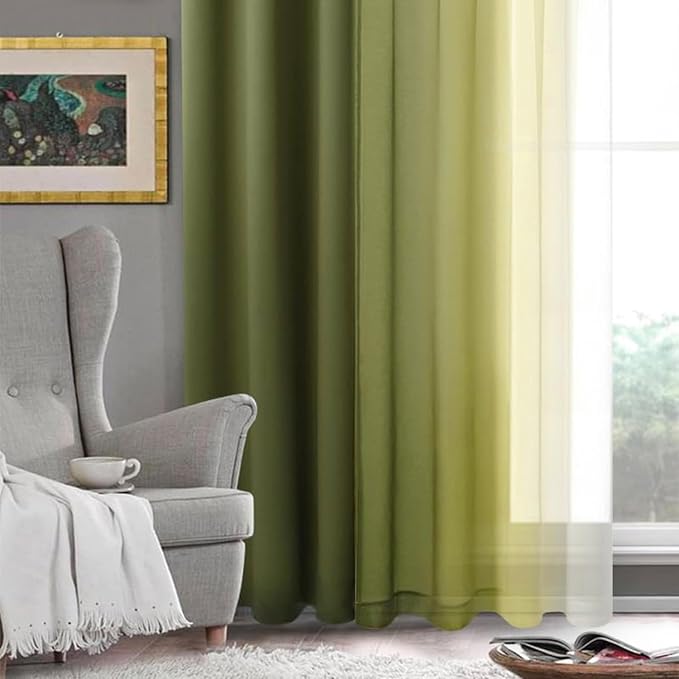 DWCN Olive Green Faux Linen Ombre Sheer Curtains - Image 7