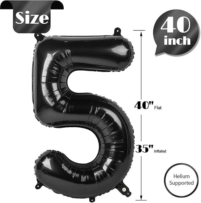 Black Number 5 Balloon 40 Inch - Image 5