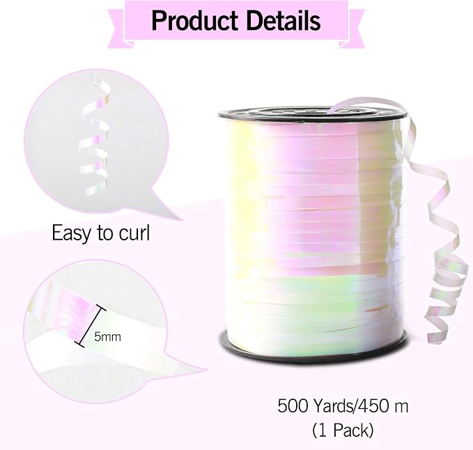 500 Yards Iridescent White Curling Ribbon, Balloon String Gift Wrap Ribbons | - Image 4