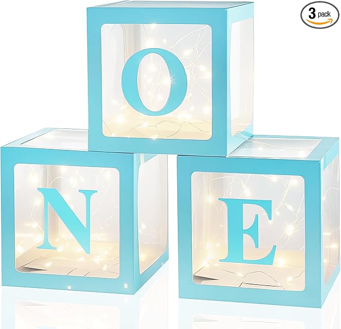 Qeeenar 3 Pcs One Balloon Box Decorations First Birthday Decorations by Qeeenar