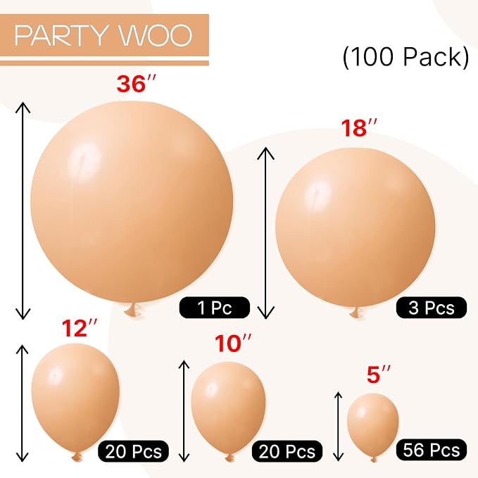 PartyWoo Nude Balloons 100pcs Apricot Fall Color 36 18 12 10 5 Inch | 36 18 12 - Image 7