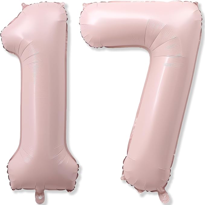 Pastel Pink 17 Balloon Number for Girls, Big Light Blush Pink Foil 1 & 7 Helium by KAINSY