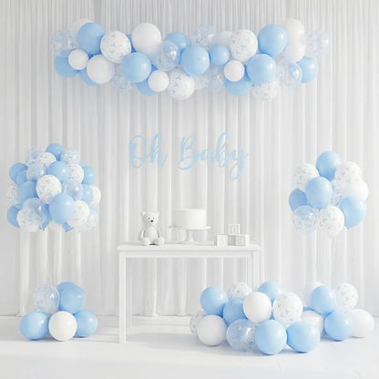 HILAVO Blue Bow Balloons, 12 Inch Pastel Light Blue Transparent White Bow Print - Image 5
