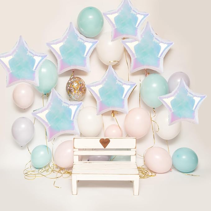 10PCS Iridescent Laser Star Foil Balloons, Transparent Laser Foil Stars Shape - Image 4
