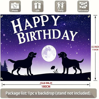 Happy Birthday Banner 71x43 Inch Dog Silhouette Moon Night Sky Backdrop - Image 2