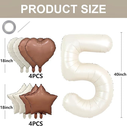 TONIFUL 5th Birthday Balloons 40 Inch Cream white Large Number 5 Foil Balloon - Image 2