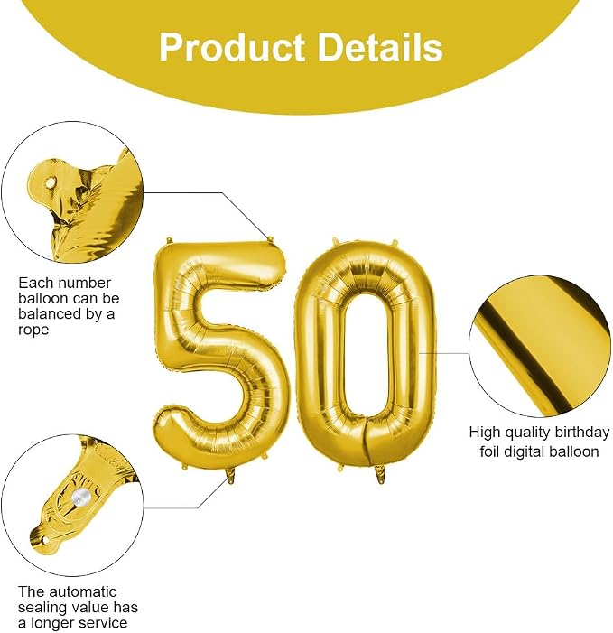 OFFCUP 40 Inch Gold Number 50 Balloon - Image 3