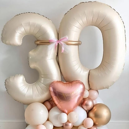 40 Inch Beige Numbers Balloons 3, Large Self Inflating Cream White Digit 3 - Image 3