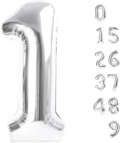 Large Number Balloons 40 Inch Silver 1 Balloon by Mluchee