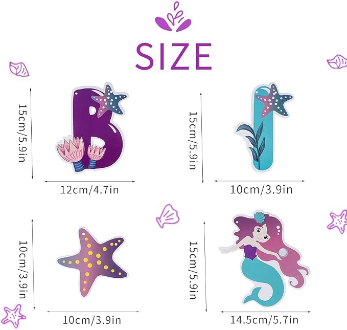 SUNBEAUTY Mermaid Happy Birthday Banner Little Mermaid Theme Birthday - Image 2