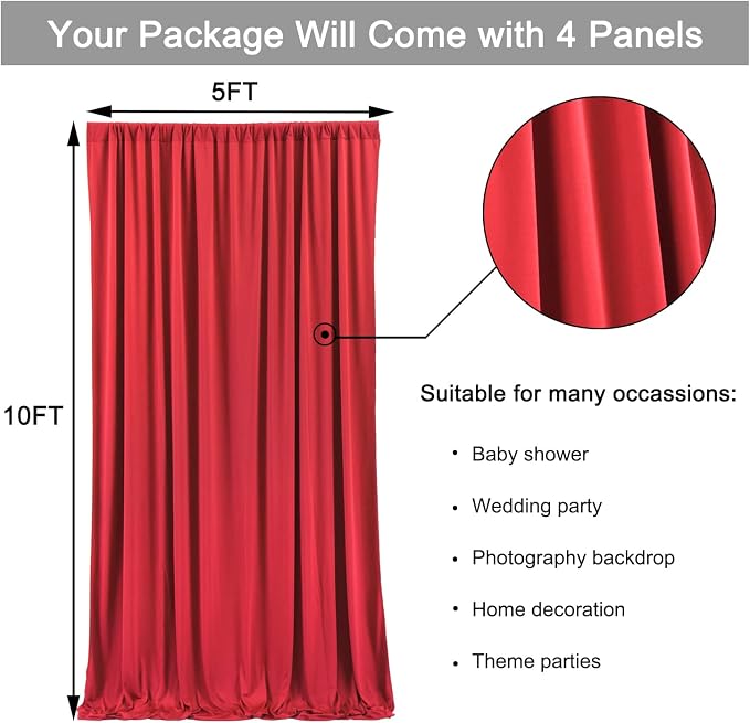 20ft x 10ft Wrinkle Free Red Backdrop Curtains - Image 6