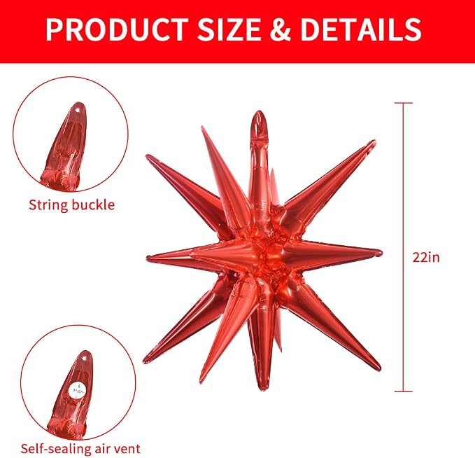 TONIFUL 4 Pcs Explosion Star Balloons Red Foil Balloon Party Decorations | - Image 2