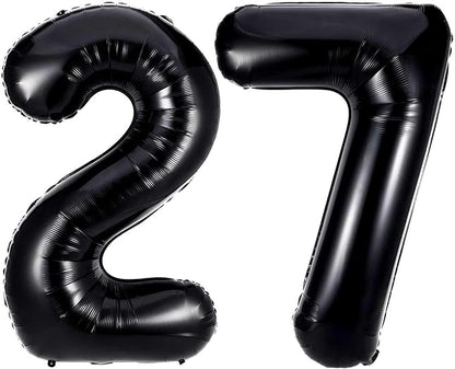 Black 27 Number Balloons, 40 Inch Giant Number 27 Balloons Foil Mylar Helium by Lovoir