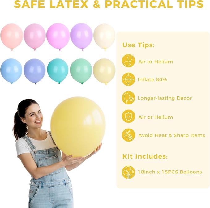 LovesTown 15PCS Pastel Balloons 18inch, Colored Latex Balloons Garland Arch - Image 7