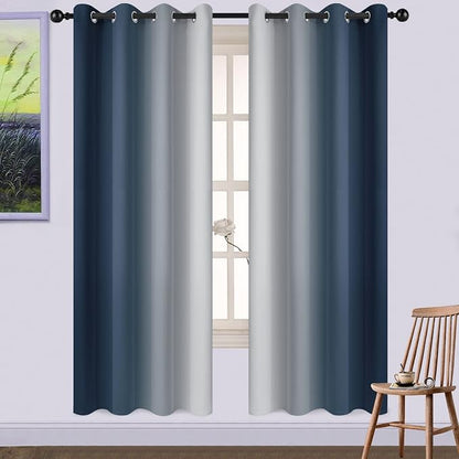 Yakamok Ombre Curtains Navy Blue and Greyish White by Yakamok