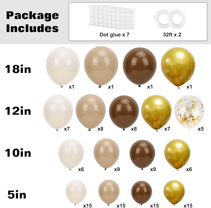 RUBFAC Brown Balloon Garland Arch Kit 129pcs Different Sizes | Latex Balloons - Image 2