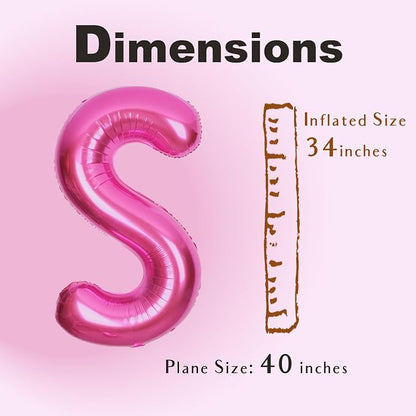SUWEN 40 Inch Hot Pink Large S Letter Balloons Big Foil Helium Letter A-Z | - Image 5