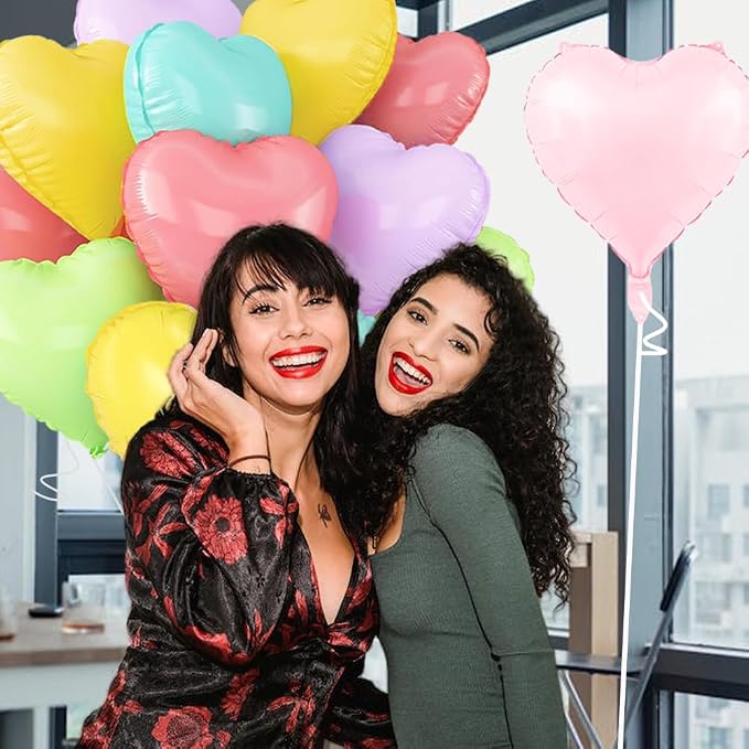 5 Colors Heart Balloons，18 Inch Color of Macaron Foil Mylar Love Heart Shaped - Image 8