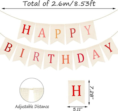 Doumeny Happy Birthday Burlap Banner Boho Birthday Garland Banner Red Bohemian - Image 2