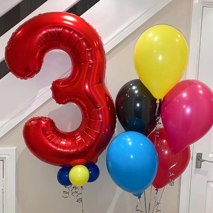 Red 5 Number Balloons, 40 Inch 5 Balloons Foil Mylar Helium Big Red 5 Balloon - Image 2