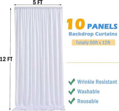 50ft x 12ft Wrinkle Free White Backdrop Curtains - Image 7