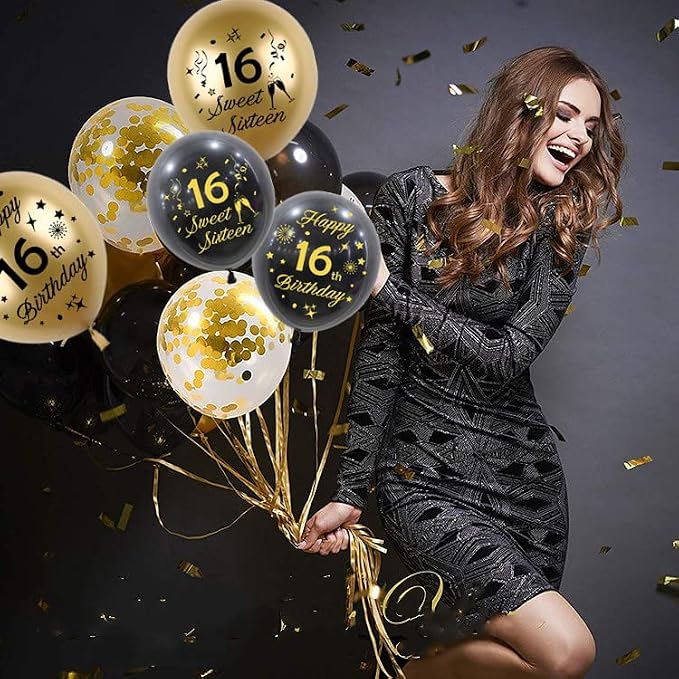Black Gold 21st Birthday Balloons Pack of 15 Men Women Happy 21st Birthday - Image 5