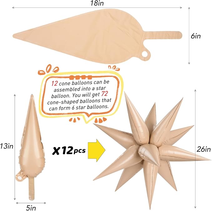 72 PCS Caramel Star Balloons, Big 26 Inch Foil Spike Balloons, Explosion 12 - Image 5