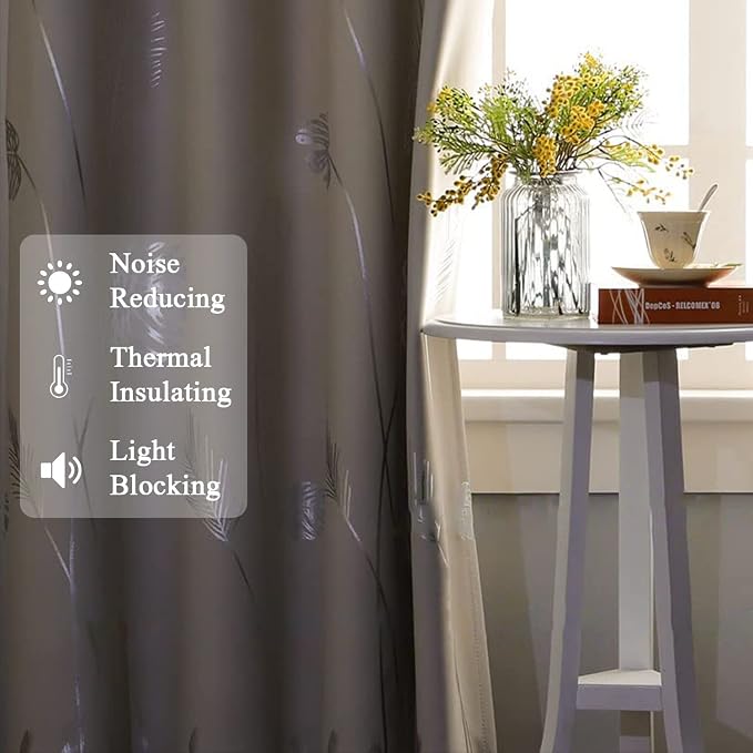 Cream Beige Curtain for Sliding Door 100W x 84L Inch Long Silver Palm Curtains - Image 6